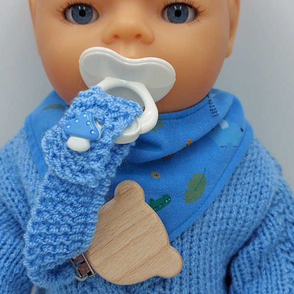 Doll clothes 43 cm, 5-piece set - trousers, scarf, knitted sweater, pacifier chain and hut socks