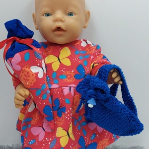 Vestido para muñeca de 43 cm, vestido, pantalón corto ciclista, cono escolar y mochila de punto.