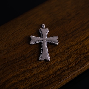 Gothic Silver Cross Pendant Necklace – Handcrafted Stainless Steel Crucifix, Iced Out with White Stones, Bold Gothic Jewelry