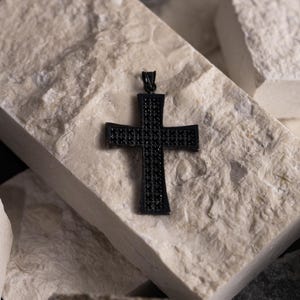 Black Cross Pendant Necklace – Gothic Black Crystal Cross, Dark Elegance,  Gothic Cross Jewelry, Sterling Silver Christian Gift
