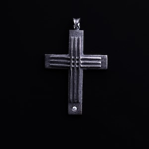 Black Men’s Cross Pendant – Solid Silver Christian Necklace, Handmade Orthodox Cross, Textured Finish, Religious Jewelry