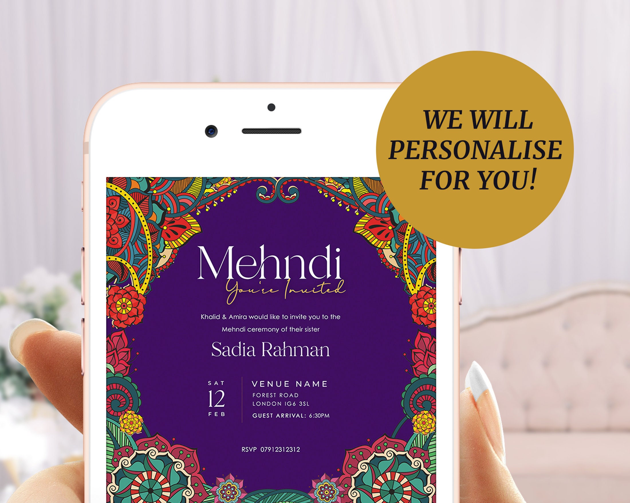 Muslim Wedding Haldi Mehndi Invitation Colourful Invitation Etsy