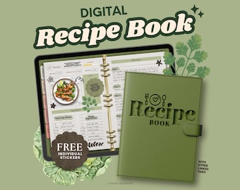GREEN Digital Recipe Book for Goodnotes, Notability | Hyperlinked iPad Planner | Digital Cookbook | Goodnotes Recipes | Digital Meal Planner