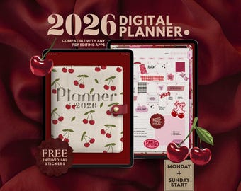 2026 CHERRY Digital Planner (DATED) | Digital Planner | Goodnotes Planner | Digital Daily Planner | iPad Planner |Notability |Journal