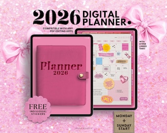 2026 HOTPINK Digital Planner (DATED) | Digital Planner | Goodnotes Planner | Digital Daily Planner | iPad Planner |Notability |Journal