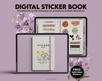 PURPLE Digital Sticker Book for Goodnotes, Notability | Hyperlinked Sticker Book | Digital Sticker Album |  200+ pre-cropped png stickers