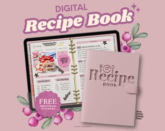 PINK Digital Recipe Book for Goodnotes, Notability | Hyperlinked iPad Planner | Digital Cookbook | Goodnotes Recipes | Digital Meal Planner
