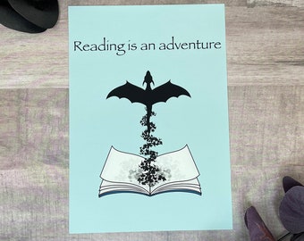 Reading is an Adventure | Fantasy Reader Book Dragon Digital Fine Art Giclee Print