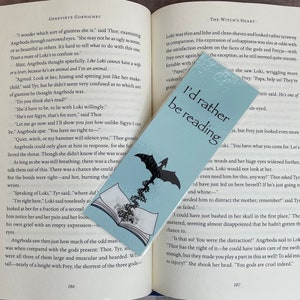 Book Dragon Bookmark | I&#39;d Rather be Reading | Fantasy Reader | Art bookmark | Fantasy Lover | Dragon Rider | Dragon Lover | Bookmark