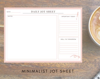 Feuille de notes quotidienne minimaliste IMPRIMABLE, feuille de notes numérique, bloc-notes minimaliste, A4, A5 Blush Pink Planner, feuille de jotter, jotter quotidien
