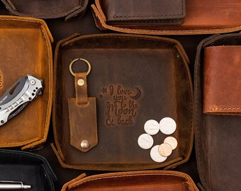 Custom husband gift, leather valet tray gift, eather catchall tray gift, custom entryway tray, custom mens mens gift, leather gift for men