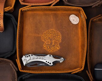 Custom wedding gift, leather valet tray gift, desk organizer anniversary gift, custom entryway tray, groomsmen gift, desk catchall gift