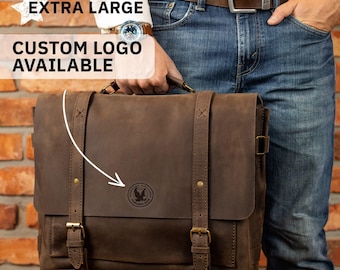Custom Logo Leather Messenger Bag – Personalized Laptop Briefcase, Corporate Gift Tote
