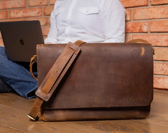 Office laptop bag for man, leather briefcase. mens messenger, leather work bag, mens leather bag, laptop messenger bag gift for him