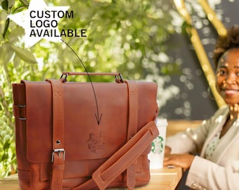 Women's Leather Briefcase – Custom Engraved Work Bag, Courtroom Laptop Tote