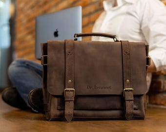 Mens work bag, gift for husband, leather briefcase bag, engraved messenger bag, custom laptop briefcase personalized, custom mens gift