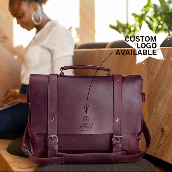 Burgundy Leather Lawyer Bag - Personalized Messenger Briefcase for Legal Professionals