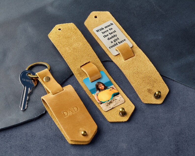 Fathers day mens keychain gift, photo keychain gift for dad, personalized photo keychain, custom picture keyring, mens accessory image 2