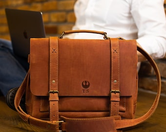 Custom Logo Leather Messenger Bag - Personalized Laptop Briefcase, Corporate Gift Tote