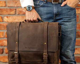 Anniversary husband gift, leather messenger bag, laptop briefcase, mens shoulder bag, leather gift for him, mens messenger, gift for him