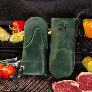 Leather grill gloves personalized, grill master, Father&#39;s Day gift for dad, grandpa, husband, leather oven mitts with custom logo