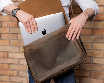 Leather messenger bag, laptop briefcase bag for men, shoulder bag dad gift, leather work bag, men leather sathel gift, mens leather bag