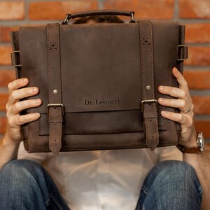 Personalized Leather Briefcase, Mens Laptop Bag, Custom Work Satchel, Elegant Office Bag, MacBook Shoulder Bag, Leather Messenger Gift