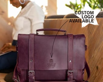 Lawyer Briefcase for Women - Custom Engraved Leather Work Bag with Logo, Courtroom Laptop Tote for Attorney or Law Graduate