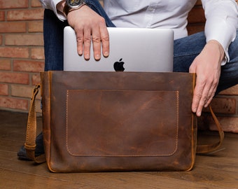 Lawyers laptop briefcase, doctor messenger bag, leather shoulder bag, mens crossbody bag, leather work bag, mens satchel, gift for him