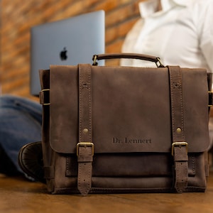 Mens gift, leather briefcase bag, engraved messenger bag, custom laptop briefcase, personalized mens satchel, custom mens gift