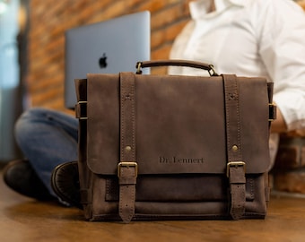 Mens gift, leather briefcase bag, engraved messenger bag, custom laptop briefcase, personalized mens satchel, custom mens gift