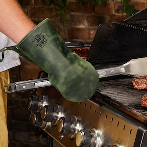 Leather BBQ Gloves for Grillmaster, Heat Resistant Oven Mitts, Gift for Dad, Custom Grill Mitts, Outdoor Cooking Gloves for Men
