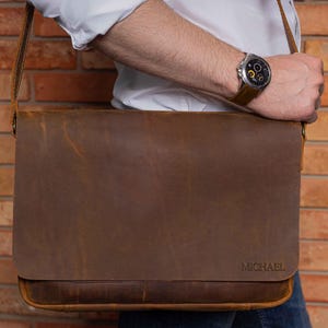 Mens leather satchel, laptop briefcase gift, mens messenger bag, leather work bag, men leather sathel gift,  mens leather bag gift for him