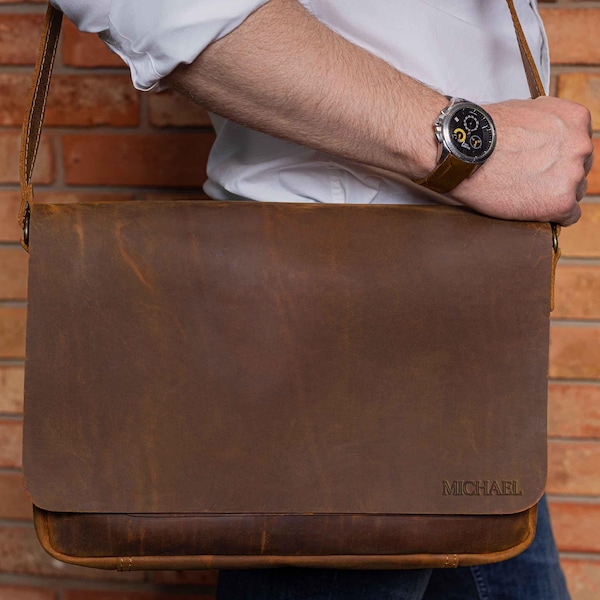 Mens leather satchel, laptop briefcase gift, mens messenger bag, leather work bag, men leather sathel gift,  mens leather bag gift for him