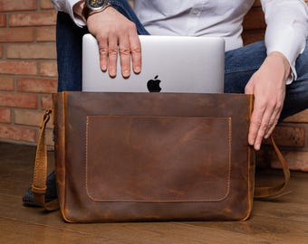 Mens leather briefcase, messenger bag, leather shoulder briefcase bag, leather briefcase for men, fathers day gift for husband, dad gift