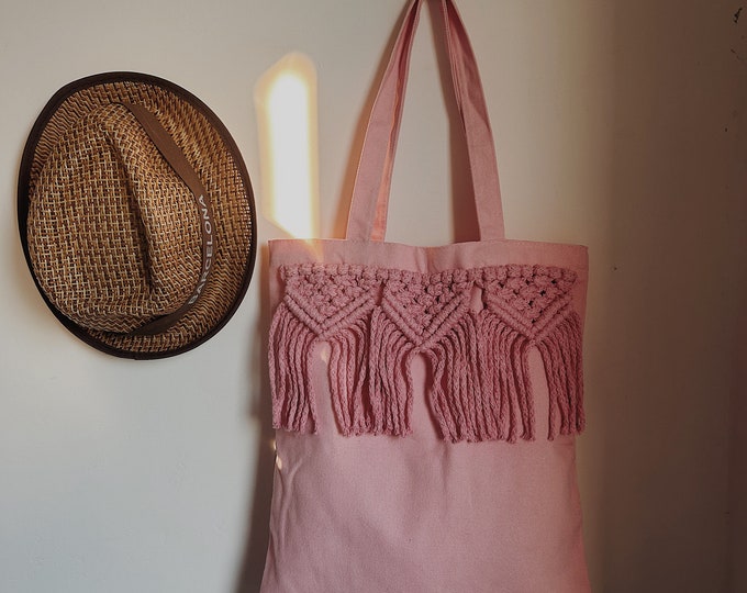 Macrame Reusable Shopping Bag/ Canvas Bag/ Sholder Bag/ Pink Shopper Bag