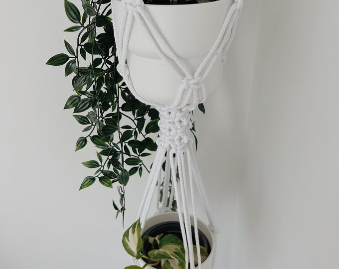 Macrame Double Flower Pot Holder/ Plant Hanger/ White