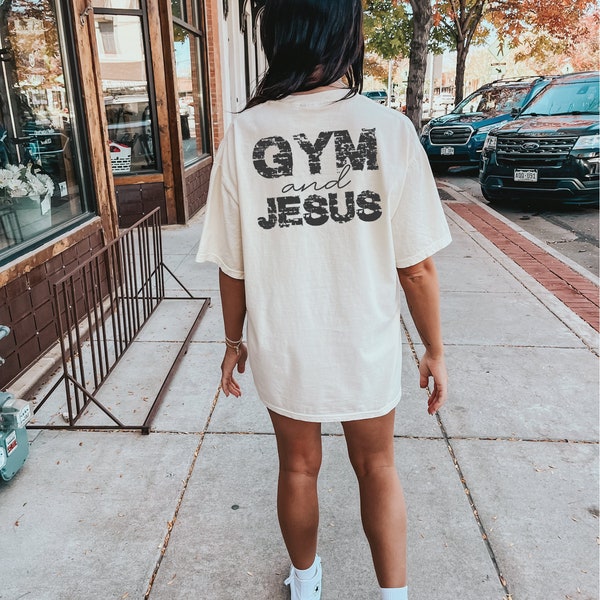 Gym and Jesus Comfort Colors Shirt, Gym Pump Cover, Christian Gym Shirt, Oversized Gym Shirt, Bodybuilding Pump Cover, Woman of God, Jesus