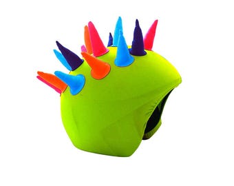 COOLCASC Neon horns helmetcover. Funny helmet covering for ski helmets, skateboard helmets, bike helmets, scooter helmet. One size fits all.