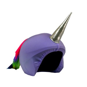 COOLCASC Unicorn helmetcover. Funny helmet covering for ski helmets, skateboard helmets, bike helmets, scooter helmet. One size fits all.