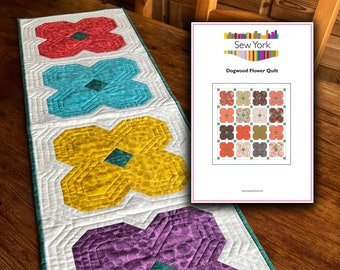 Dogwood Flower Quilt PDF Pattern - Quilt, Lap Quilt & Table Runner Pattern