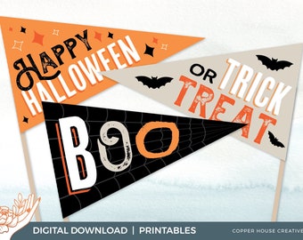 Happy Halloween Pennant Flag Printables - Fall Flag Printables – Spooky Pennants - Fall Flags - Halloween Photo Prop