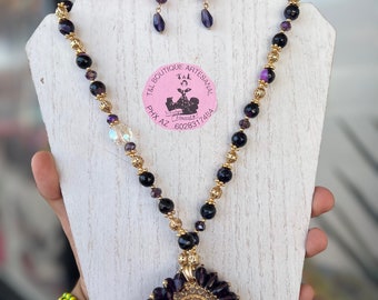 Mexican Beaded Artisanal Necklace Earrings Mexican Jewelry Mexican Beaded Artisanal Necklace Earrings Mexican Jewelry