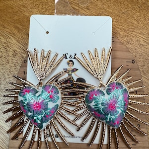 Heart Earrings, Traditional Earrings, Copal Wood Earrings, Hand-Carved and Painted Earrings, Sacred Heart Earrings, Radiance