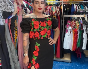 Mexican embroidered dress, Mexican party dress, Mexican embroidered artisan dress