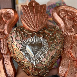 Wooden miracle heart with little miracles, wooden decoration with miracles, little miracles, sacred heart, sacred heart