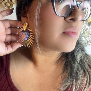 Heart Earrings, Traditional Earrings, Copal Wood Earrings, Hand-Carved and Painted Earrings, Sacred Heart Earrings, Radiance