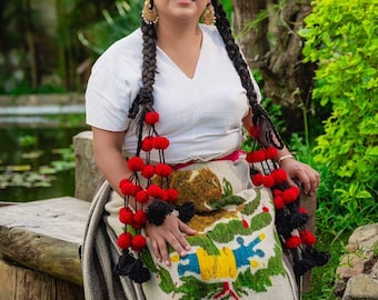 Mexican Tlacoyales for Braids | Handmade Oaxaca Hair Tassels | Natural Wool Pom Poms | Folklorico Hair Accessories pair of tlacoyales