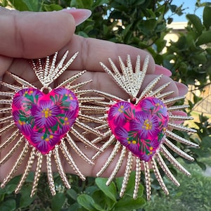 Heart Earrings, Traditional Earrings, Copal Wood Earrings, Hand-Carved and Painted Earrings, Sacred Heart Earrings, Radiance