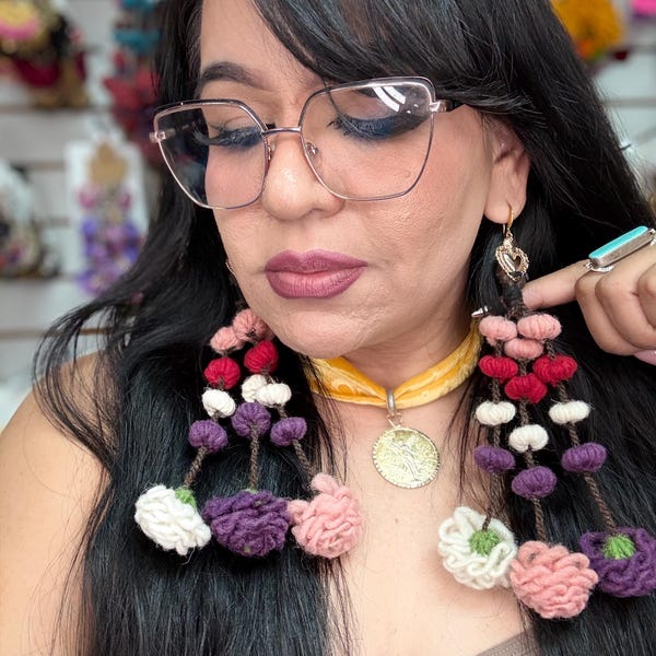 Handmade Tlacololeros Wool Earrings | Teotitlán del Valle Oaxaca | Lightweight Artisan Statement Earrings | Mexican Folk Art Jewelry